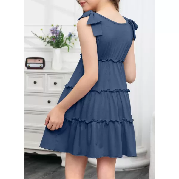 blibean Girls Boho Bow Strap Sleeveless Dress Kid Tiered Sundress Size 6-15 Years