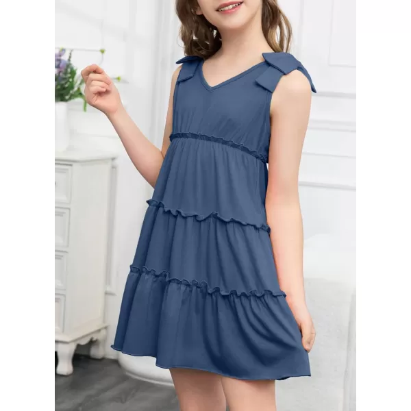 blibean Girls Boho Bow Strap Sleeveless Dress Kid Tiered Sundress Size 6-15 Years
