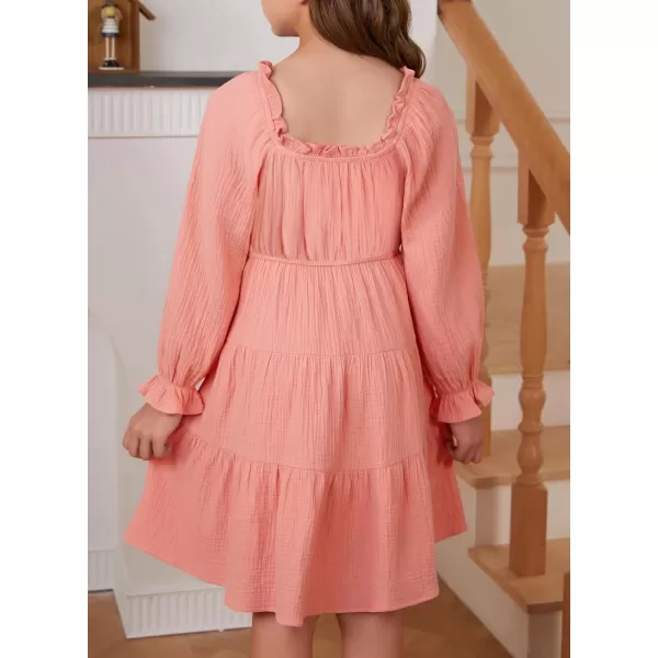blibean Girls Cotton Long Sleeve Dresses Ruffled Boho Tiered Dress Size 6-15 Years