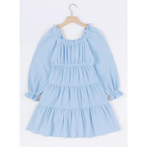 blibean Girls Cotton Long Sleeve Dresses Ruffled Boho Tiered Dress Size 6-15 Years