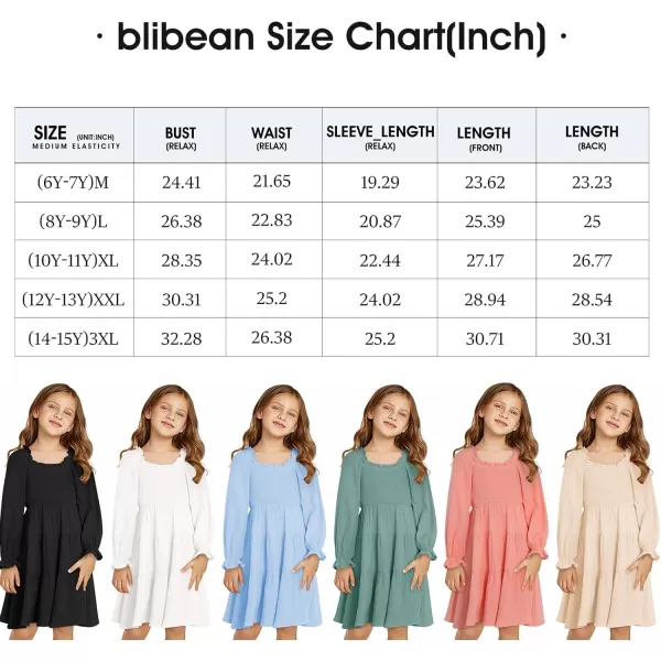 blibean Girls Cotton Long Sleeve Dresses Ruffled Boho Tiered Dress Size 6-15 Years