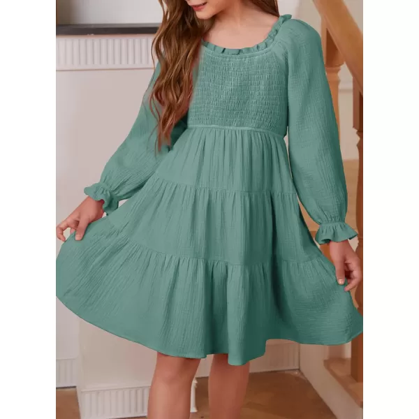 blibean Girls Cotton Long Sleeve Dresses Ruffled Boho Tiered Dress Size 6-15 Years