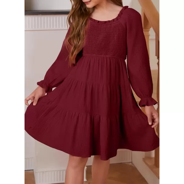 blibean Girls Cotton Long Sleeve Dresses Ruffled Boho Tiered Dress Size 6-15 Years