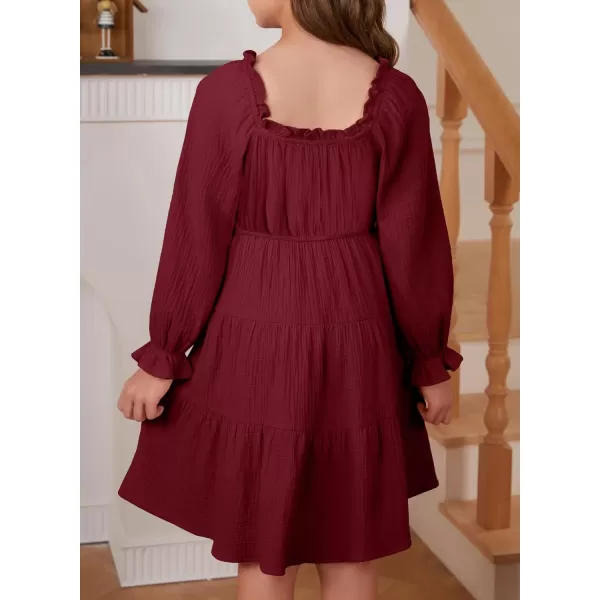 blibean Girls Cotton Long Sleeve Dresses Ruffled Boho Tiered Dress Size 6-15 Years