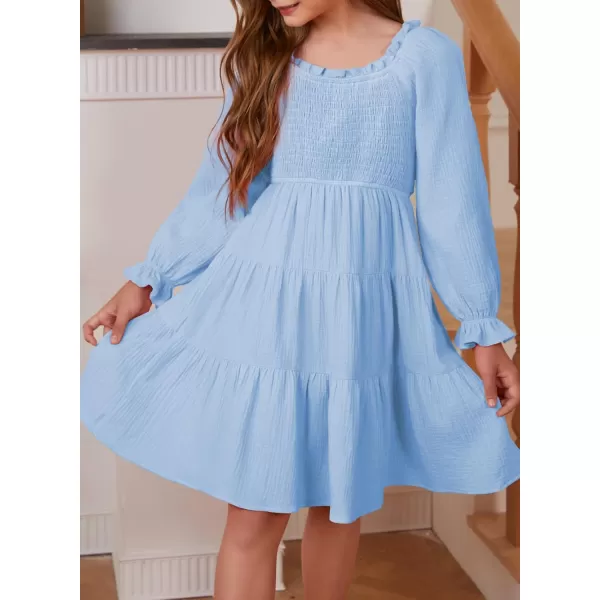 blibean Girls Cotton Long Sleeve Dresses Ruffled Boho Tiered Dress Size 6-15 Years