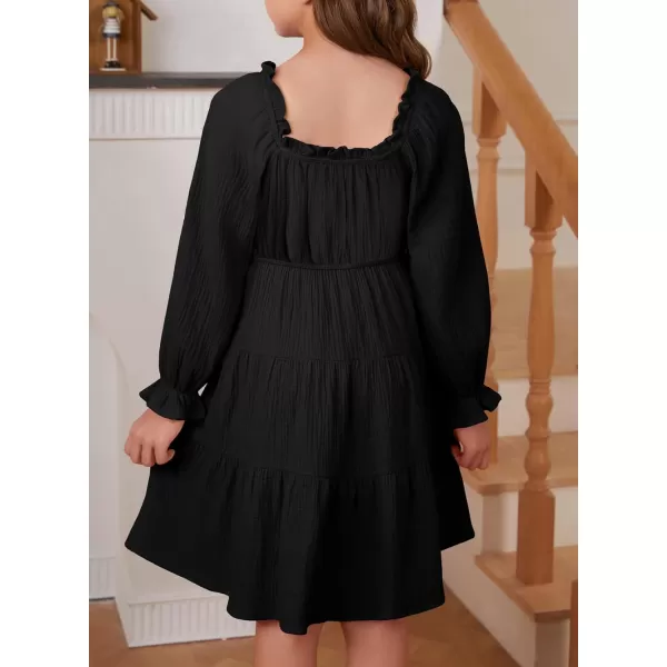 blibean Girls Cotton Long Sleeve Dresses Ruffled Boho Tiered Dress Size 6-15 Years