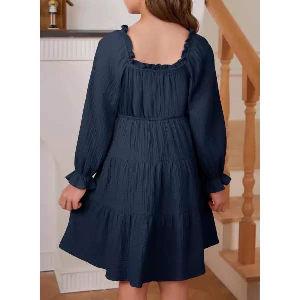 blibean Girls Cotton Long Sleeve Dresses Ruffled Boho Tiered Dress Size 6-15 Years