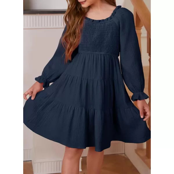 blibean Girls Cotton Long Sleeve Dresses Ruffled Boho Tiered Dress Size 6-15 Years