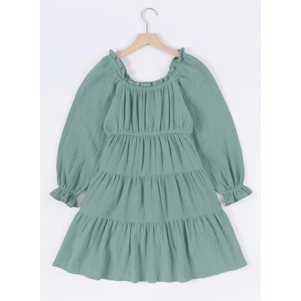 blibean Girls Cotton Long Sleeve Dresses Ruffled Boho Tiered Dress Size 6-15 Years