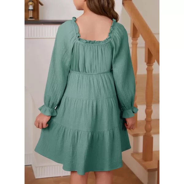 blibean Girls Cotton Long Sleeve Dresses Ruffled Boho Tiered Dress Size 6-15 Years