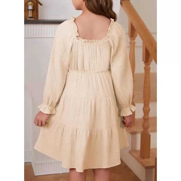 blibean Girls Cotton Long Sleeve Dresses Ruffled Boho Tiered Dress Size 6-15 Years