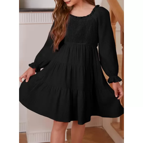 blibean Girls Cotton Long Sleeve Dresses Ruffled Boho Tiered Dress Size 6-15 Years