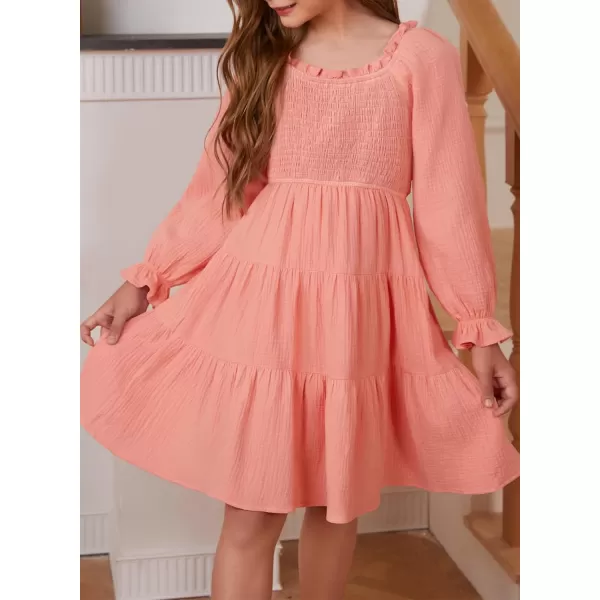 blibean Girls Cotton Long Sleeve Dresses Ruffled Boho Tiered Dress Size 6-15 Years