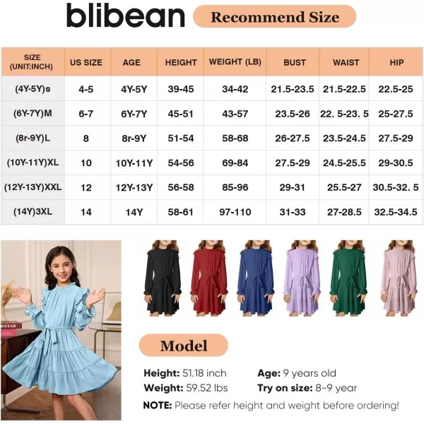 blibean Girls Fall Dresses Kids Girl Maxi Ruffle Long Sleeve Dress Size 4-15 Years