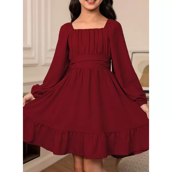 blibean Girls Long Sleeve Tie Back Dress Tween Fall Off Shoulder Dress Size 6-15 Years
