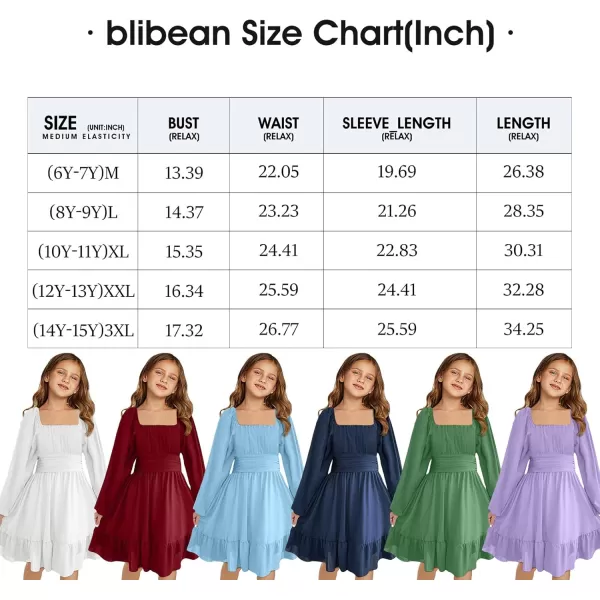 blibean Girls Long Sleeve Tie Back Dress Tween Fall Off Shoulder Dress Size 6-15 Years