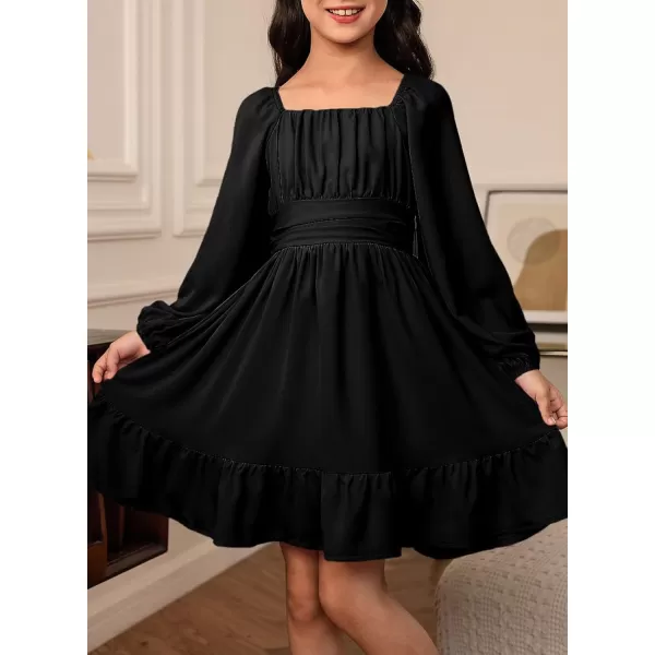 blibean Girls Long Sleeve Tie Back Dress Tween Fall Off Shoulder Dress Size 6-15 Years