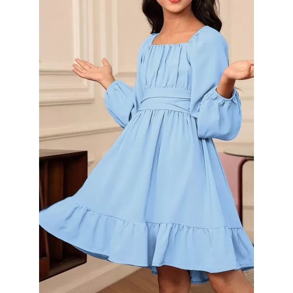 blibean Girls Long Sleeve Tie Back Dress Tween Fall Off Shoulder Dress Size 6-15 Years