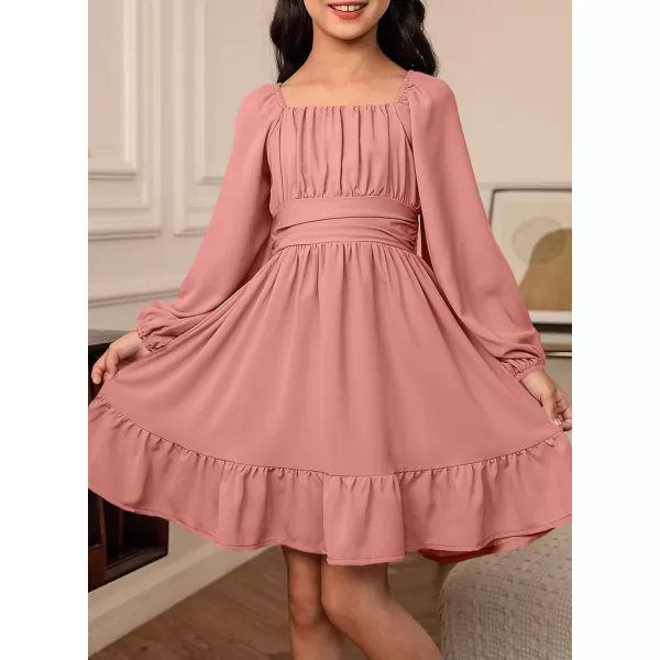 blibean Girls Long Sleeve Tie Back Dress Tween Fall Off Shoulder Dress Size 6-15 Years