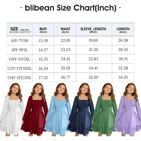 blibean Girls Long Sleeve Tie Back Dress Tween Fall Off Shoulder Dress Size 6-15 Years