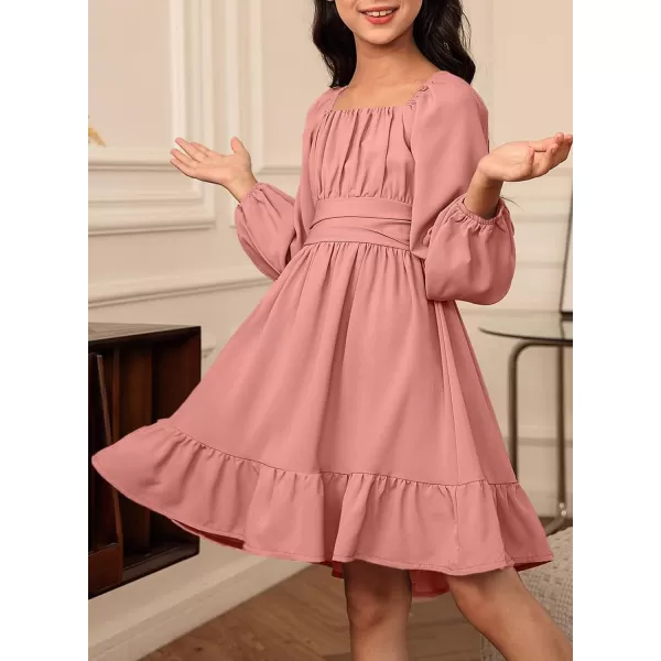 blibean Girls Long Sleeve Tie Back Dress Tween Fall Off Shoulder Dress Size 6-15 Years