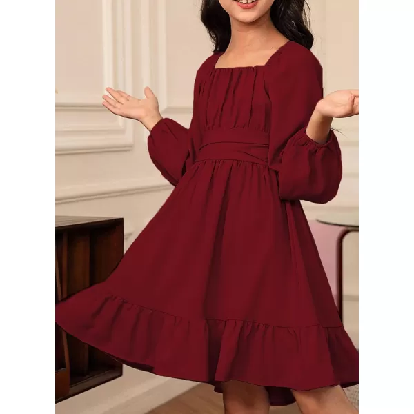 blibean Girls Long Sleeve Tie Back Dress Tween Fall Off Shoulder Dress Size 6-15 Years