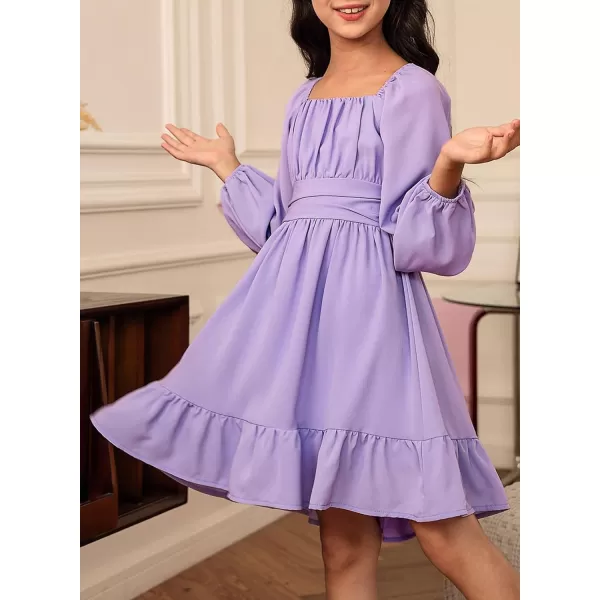 blibean Girls Long Sleeve Tie Back Dress Tween Fall Off Shoulder Dress Size 6-15 Years