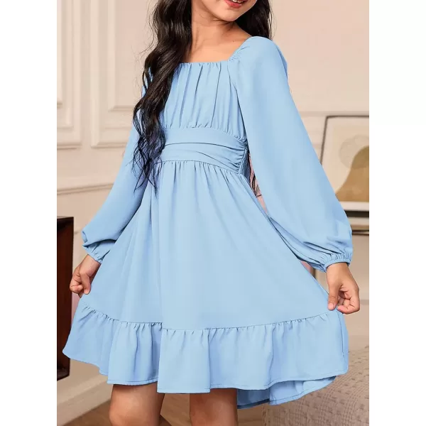 blibean Girls Long Sleeve Tie Back Dress Tween Fall Off Shoulder Dress Size 6-15 Years