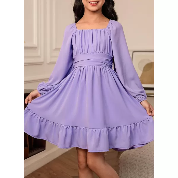 blibean Girls Long Sleeve Tie Back Dress Tween Fall Off Shoulder Dress Size 6-15 Years