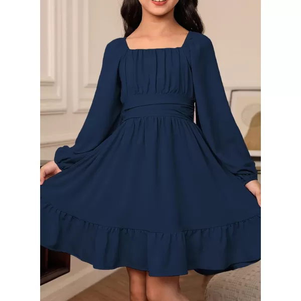 blibean Girls Long Sleeve Tie Back Dress Tween Fall Off Shoulder Dress Size 6-15 Years