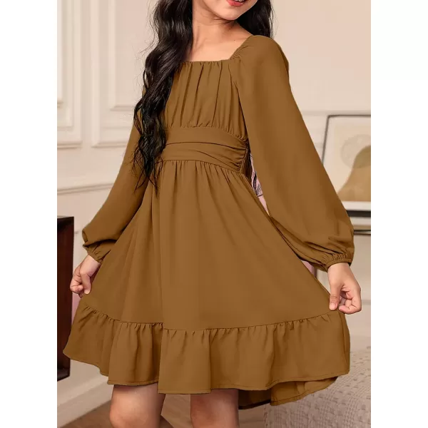 blibean Girls Long Sleeve Tie Back Dress Tween Fall Off Shoulder Dress Size 6-15 Years