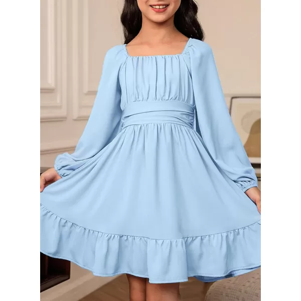 blibean Girls Long Sleeve Tie Back Dress Tween Fall Off Shoulder Dress Size 6-15 Years