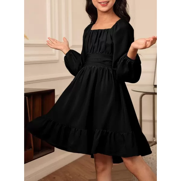 blibean Girls Long Sleeve Tie Back Dress Tween Fall Off Shoulder Dress Size 6-15 Years