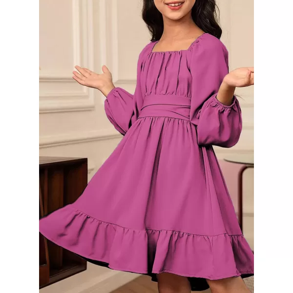 blibean Girls Long Sleeve Tie Back Dress Tween Fall Off Shoulder Dress Size 6-15 Years