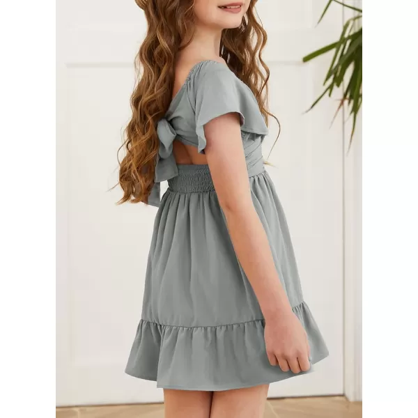 blibean Girls Summer Tie Back Dress Tween Kids Off Shoulder Dresses Size 4-13 Years