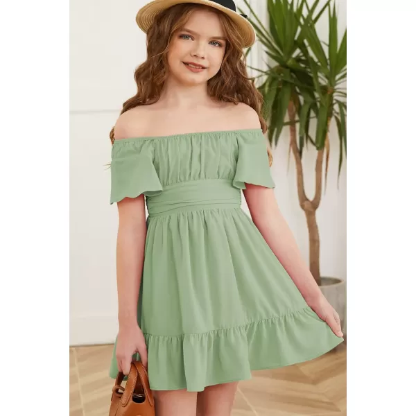 blibean Girls Summer Tie Back Dress Tween Kids Off Shoulder Dresses Size 4-13 Years