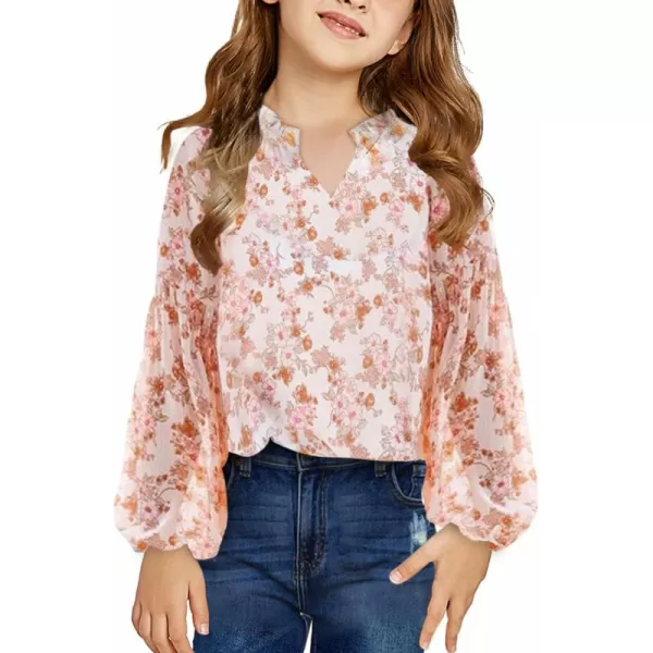 blibean Girl Flower Bell Sleeve Blouse Floral Fall Tops 4-15 Years