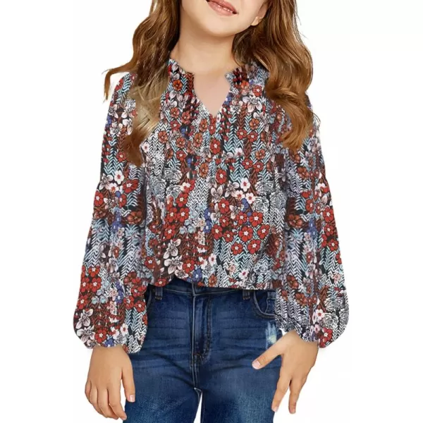 blibean Girl Flower Bell Sleeve Blouse Floral Fall Tops 4-15 Years