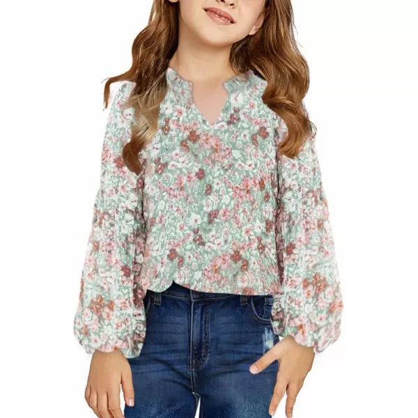 blibean Girl Flower Bell Sleeve Blouse Floral Fall Tops 4-15 Years