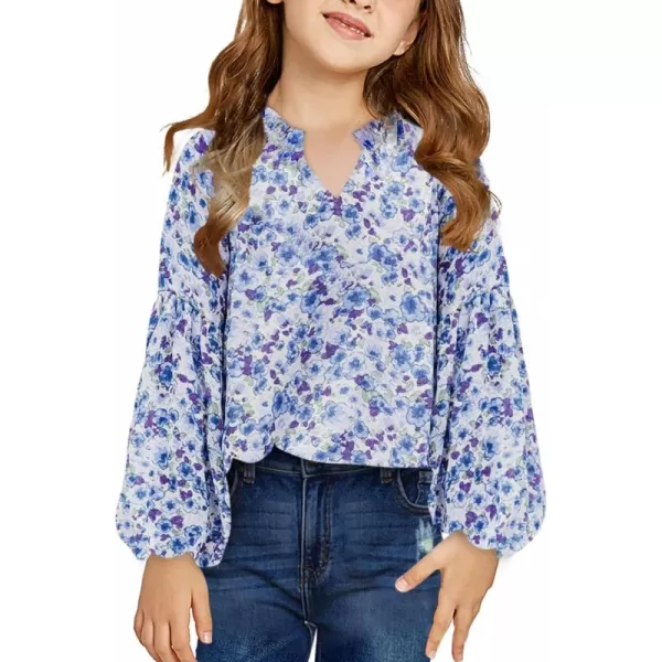 blibean Girl Flower Bell Sleeve Blouse Floral Fall Tops 4-15 Years