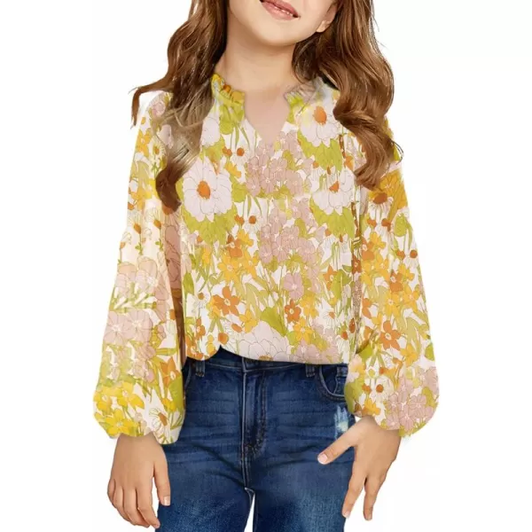 blibean Girl Flower Bell Sleeve Blouse Floral Fall Tops 4-15 Years