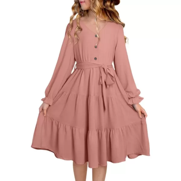 blibean Girl Long Sleeve Dresses Tween Ruffled Tunic Dress with Belt Size 6-15 Years