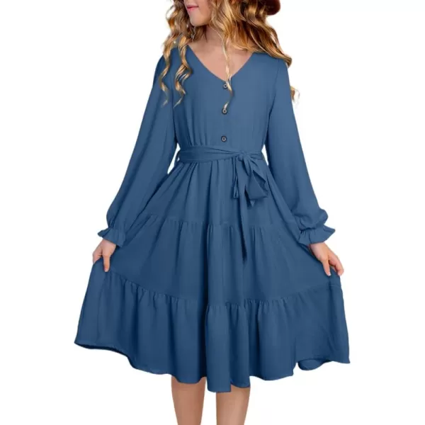 blibean Girl Long Sleeve Dresses Tween Ruffled Tunic Dress with Belt Size 6-15 Years