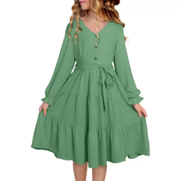 blibean Girl Long Sleeve Dresses Tween Ruffled Tunic Dress with Belt Size 6-15 Years