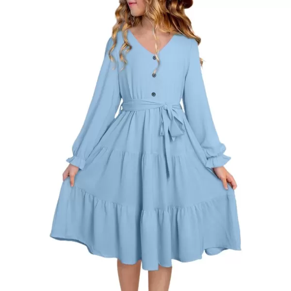 blibean Girl Long Sleeve Dresses Tween Ruffled Tunic Dress with Belt Size 6-15 Years