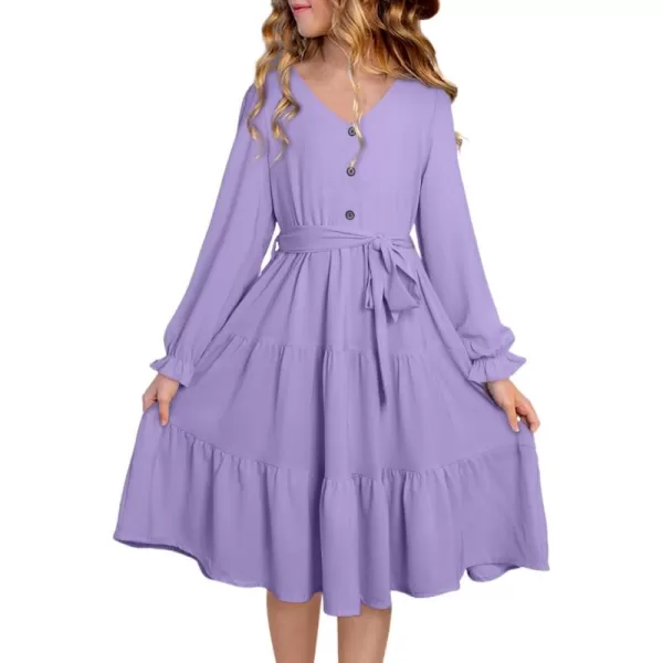 blibean Girl Long Sleeve Dresses Tween Ruffled Tunic Dress with Belt Size 6-15 Years