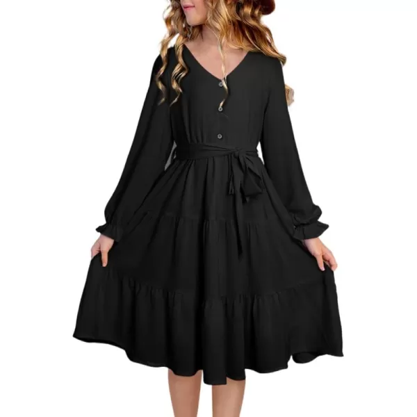 blibean Girl Long Sleeve Dresses Tween Ruffled Tunic Dress with Belt Size 6-15 Years