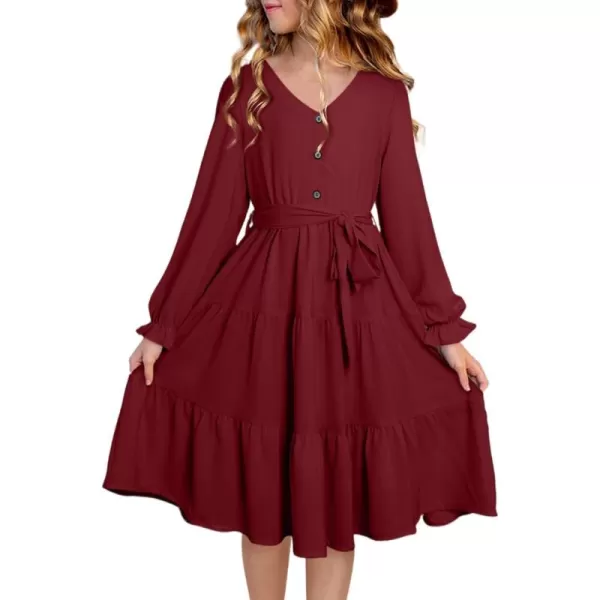 blibean Girl Long Sleeve Dresses Tween Ruffled Tunic Dress with Belt Size 6-15 Years