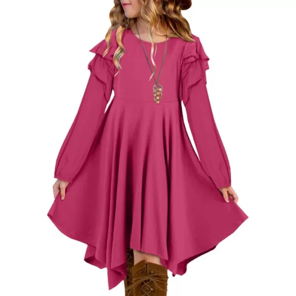 blibean Girl Long Sleeve High Low Dresses Tween Cute Swing Dress Size 6-15 Years