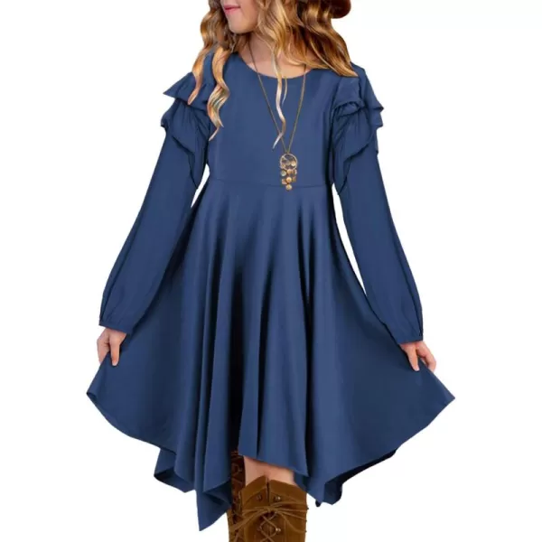 blibean Girl Long Sleeve High Low Dresses Tween Cute Swing Dress Size 6-15 Years